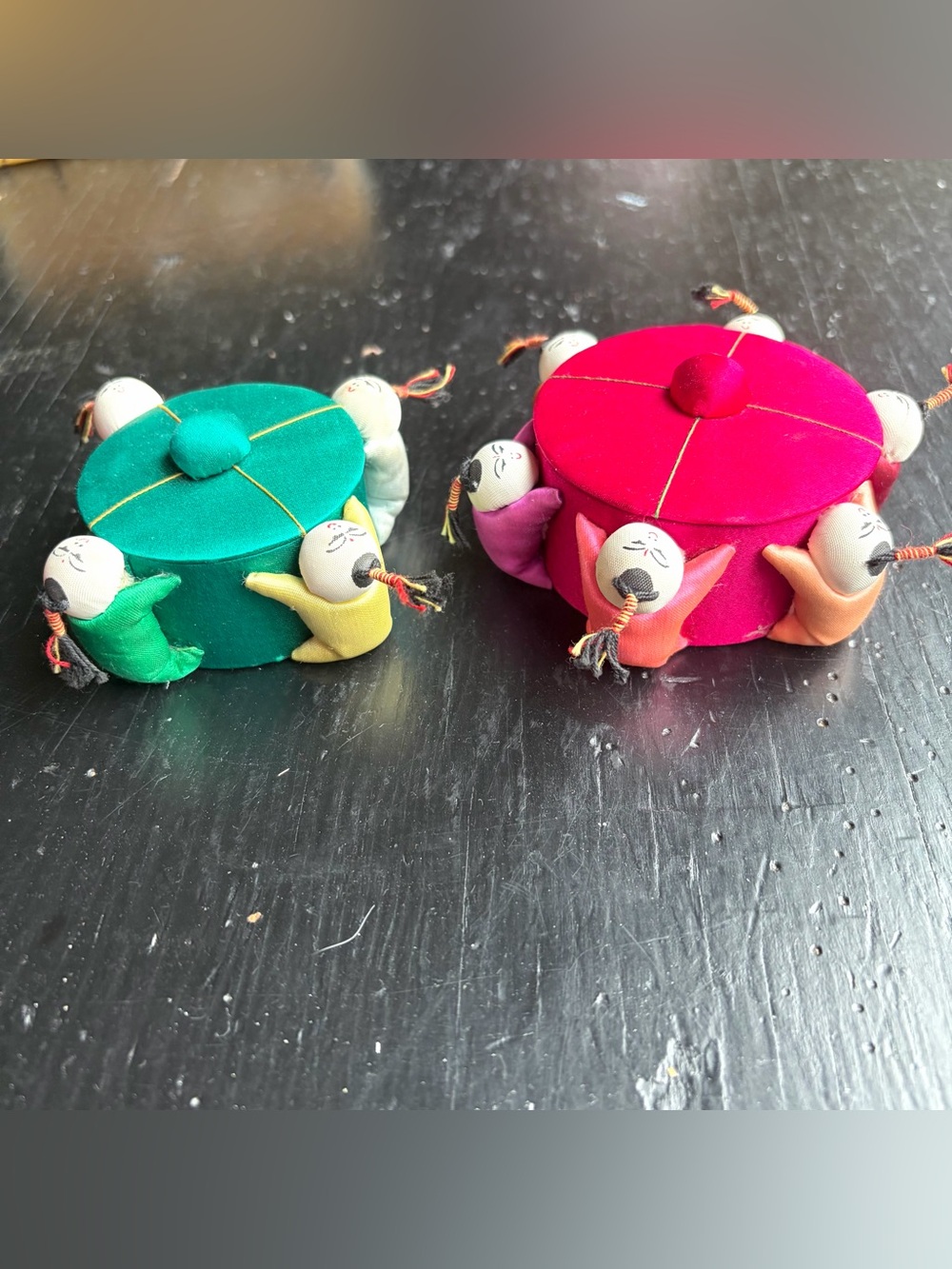 Asian Chinese Pin cushion trinket box set of 2